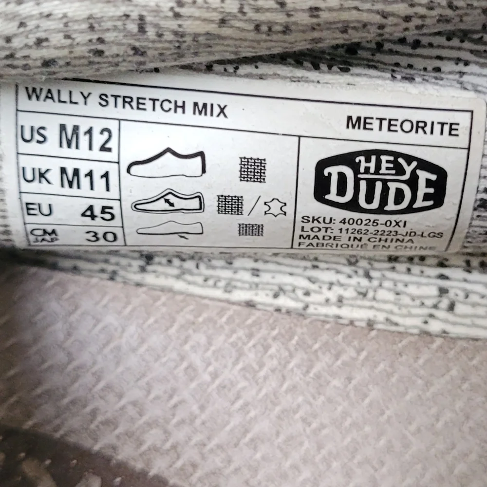 Hey Dude Walley Stretch Black and Gray Loafers Meterorite